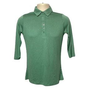 Green 3/4 Sleeve Collar Athletic Outdoor Exercise Shirt S
